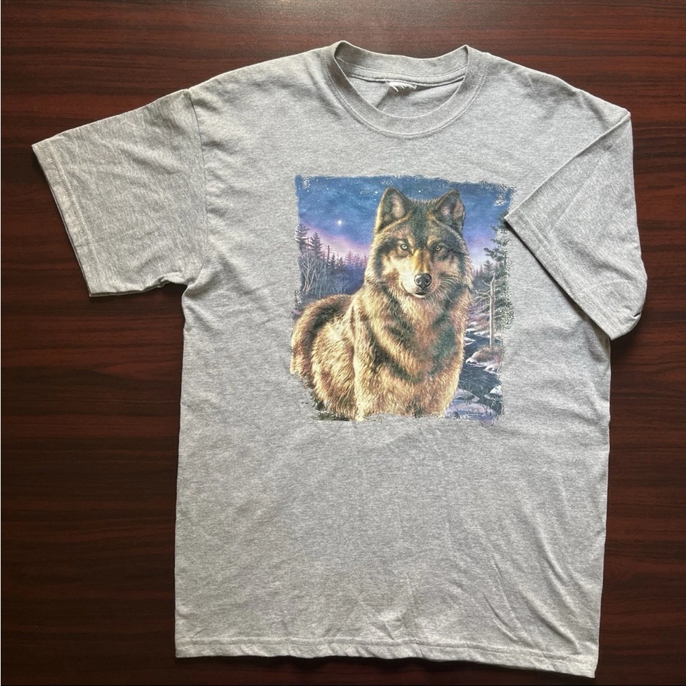 Vintage Wolf T Shirt Wildlife Forest Gray Tee Size Medium